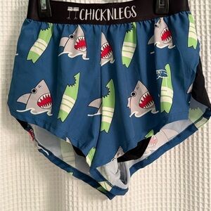 NWOT XS ChicknLegs Blue Shark & Surfboard Active Shorts